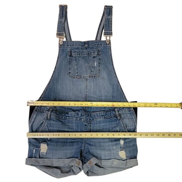 Indigo Blue Maternity Distressed Denim Bib Overalls Shortalls Size Large - Picture 6 of 11
